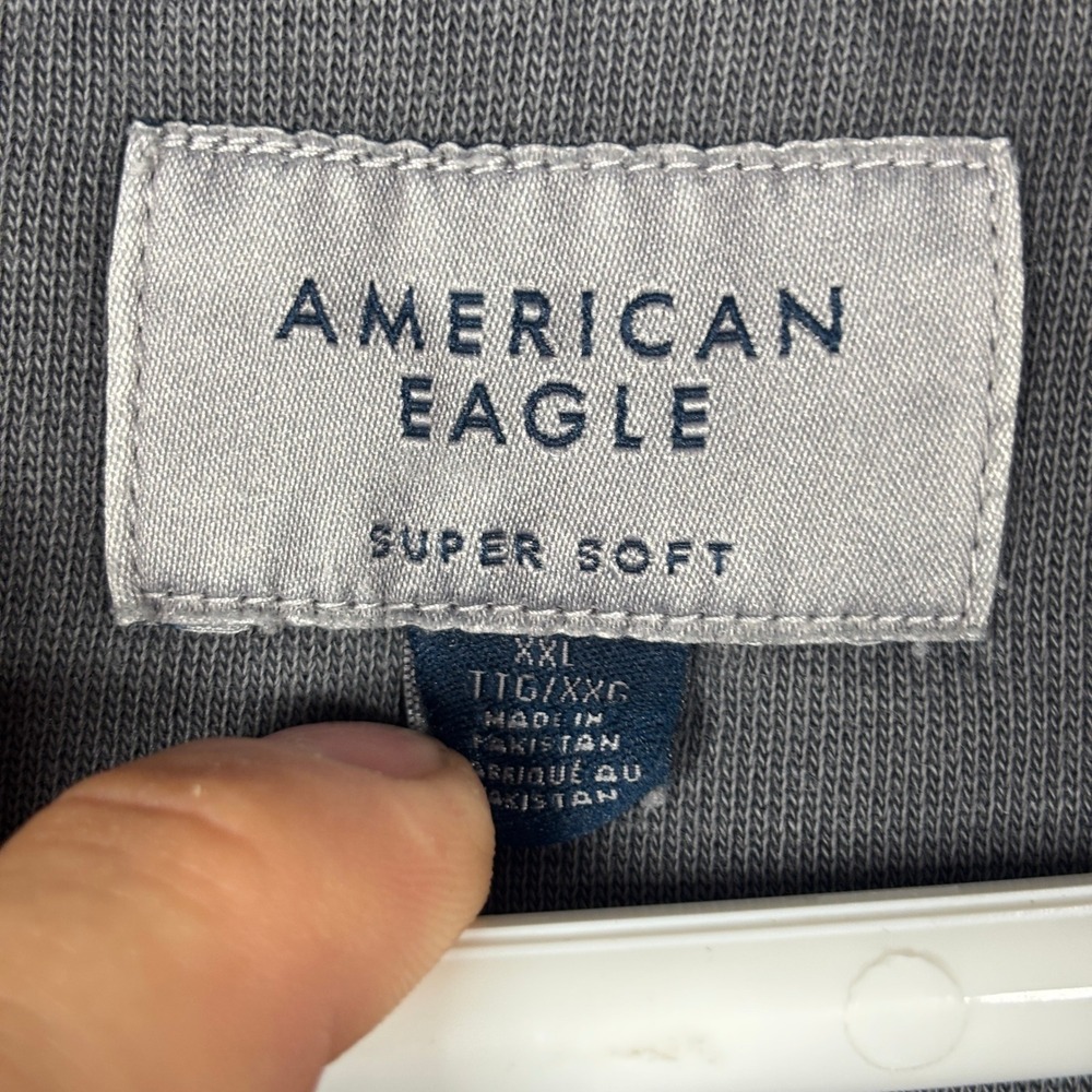 American Eagle Sweatshirt Mens XXL Gray Super Soft Snap Mock Neck Pullover - Picture 4 of 9
